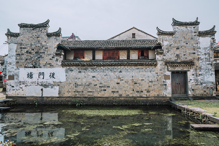 浙江嵊州崇仁古镇建筑风光背景