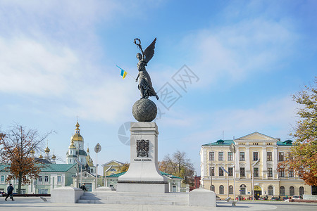 乌克兰人乌克兰哈尔科夫地标雕塑背景