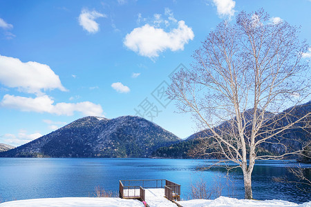 日本北海道然别湖风光背景