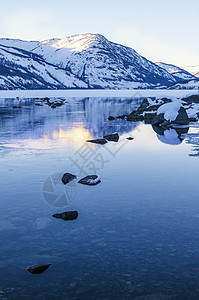 冬季喀纳斯湖新疆喀纳斯湖雪景倒影背景