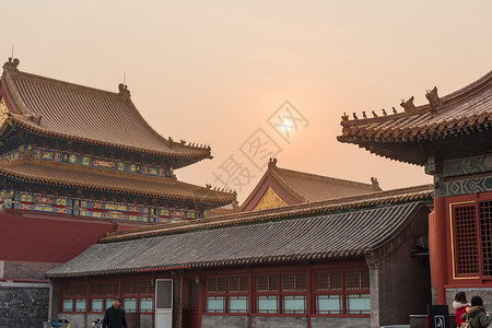 东方红北京故宫紫禁城夕阳背景