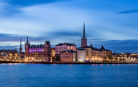 瑞典街道斯德哥尔摩老城夜景背景