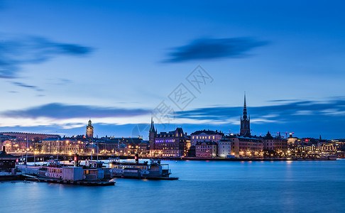 瑞典街道斯德哥尔摩老城夜景背景