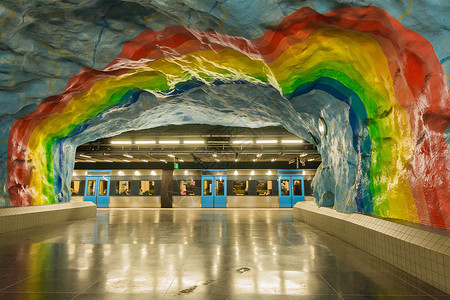瑞典南部斯德哥尔摩城市地铁艺术空间背景