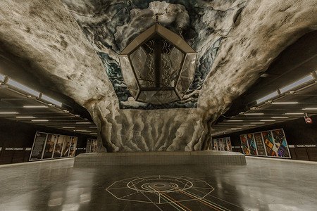 瑞典地铁斯德哥尔摩城市地铁艺术空间背景