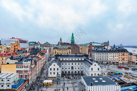 瑞典旅游俯瞰瑞典首都斯德哥尔摩城市风光背景