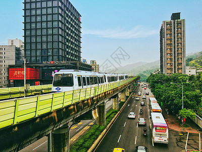 台湾最美捷运站台北轨道和地面并行的公共交通背景