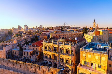 俯瞰耶路撒冷老城背景