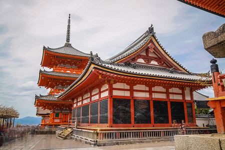 旅游旺季日本京都清水寺春季背景