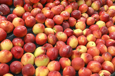 超市水果摊位上的油桃背景图片