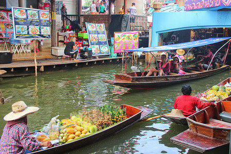 泰国水上集市泰国曼谷水上市场背景