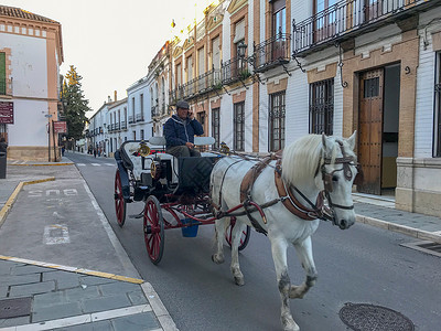 西班牙龙达街景马车高清图片