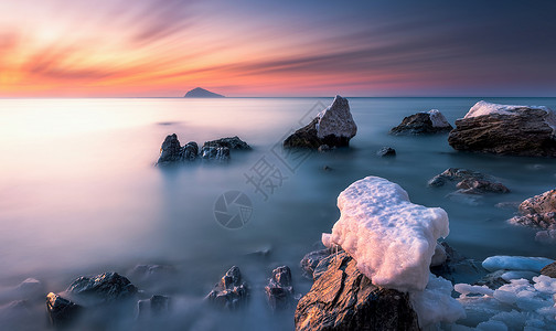 礁石海冰海岸风光背景