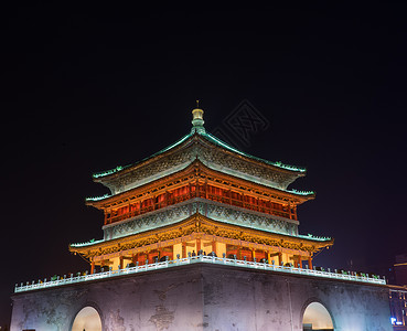 西安钟楼建筑夜景背景图片