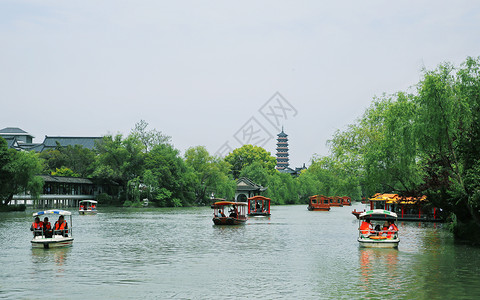 扬州风景扬州瘦西湖游船背景