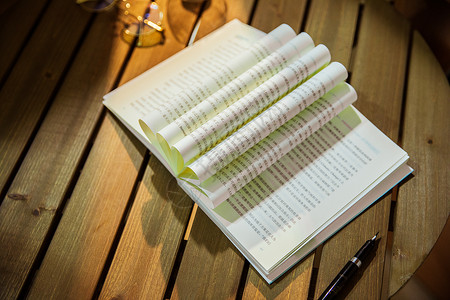 教育之光一本书在木桌子上背景