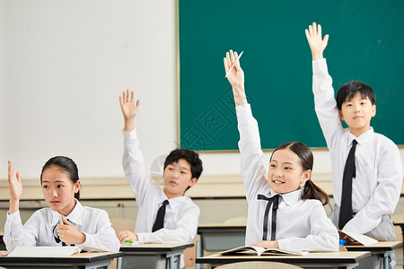 双子座校服女孩小学生课堂举手背景