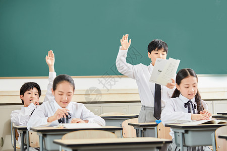 学校班级小学生课堂举手背景