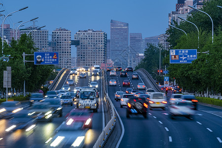 车道夜景忙碌北京北二环夜景车流背景
