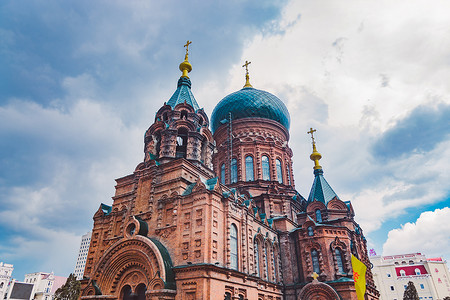 蓝色教堂哈尔滨圣索菲亚教堂背景