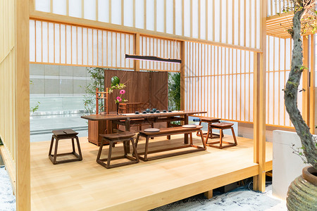中式椅子茶室茶桌背景