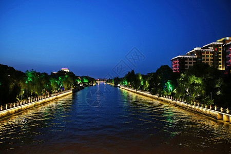 运河城市江苏扬州京杭大运河夜景背景