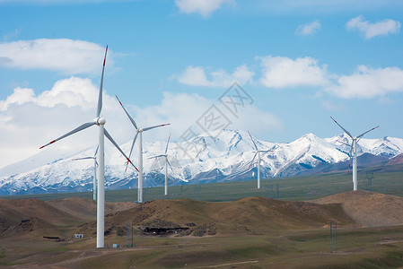 构图基础素材新疆天山雪山风电厂电力基础设施素材背景背景