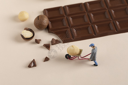 巧克力模型创意微距劳动小人背景