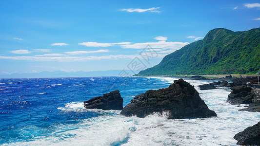 台湾ppt台湾绿岛海浪礁石背景