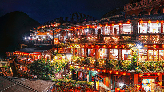 台湾建筑物台湾九份夜景背景