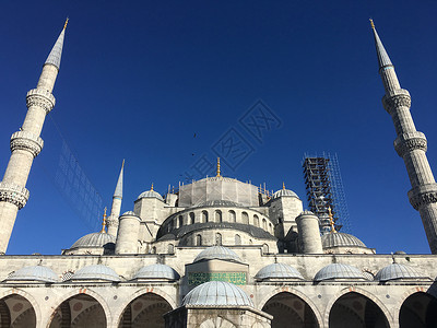 蓝色建宣传册伊斯坦布尔老城区建筑群背景