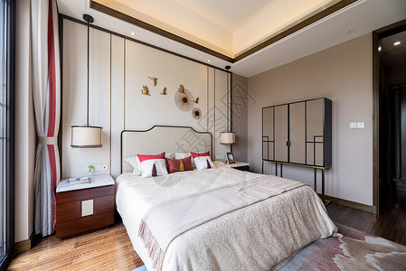 新中式别墅样板房的卧室图片