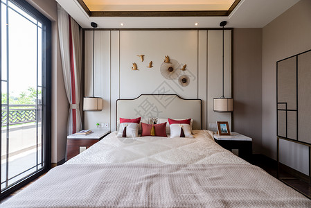 新中式别墅样板房的卧室图片