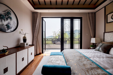 新中式别墅样板间卧室背景图片
