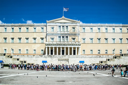 希腊人希腊雅典议会大厦全景背景