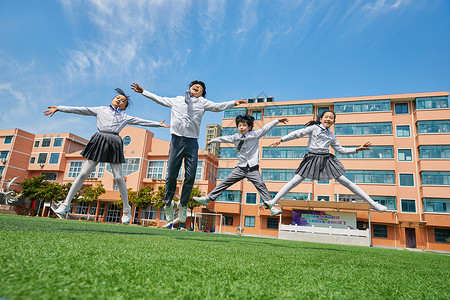 集体活动小学生跳跃背景