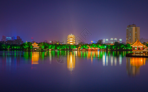 济南大明湖夜景背景