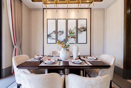 现代碗筷新中式样板间-餐桌背景