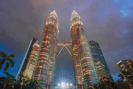 宏伟建筑双子塔吉隆坡双子塔夜景背景