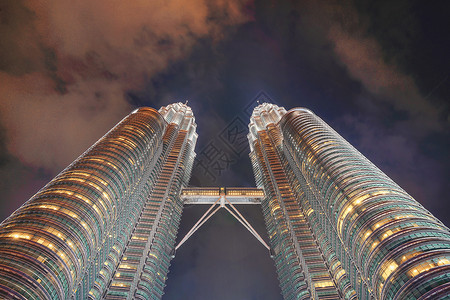 吉隆坡地标双子塔吉隆坡双子塔夜景背景