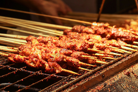 美食街撸串大排档烤肉料高清图片