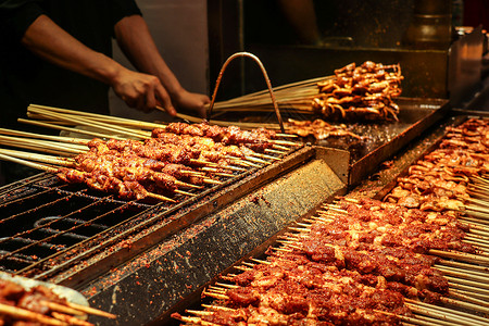 烤肉牛美食小吃街撸串背景