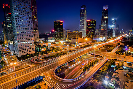 科技城市夜景北京国贸立交桥背景