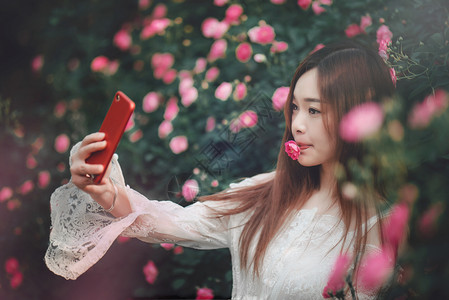 森系手机素材蔷薇花与美女背景