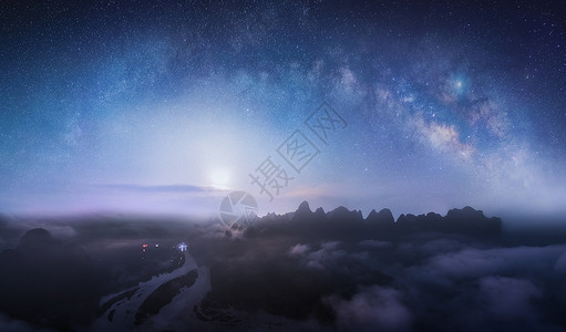 揽月桂林山水星空月出背景