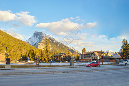 雪山小镇加拿大班夫小镇背景