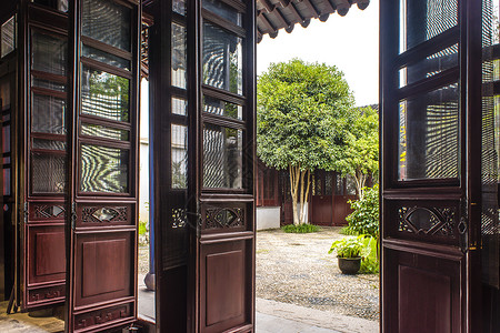 中国风庭院背景图片