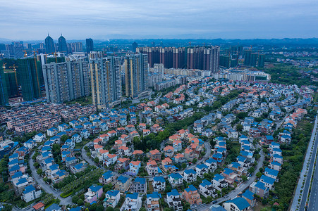 蓝色社区桂林新城区航拍图背景