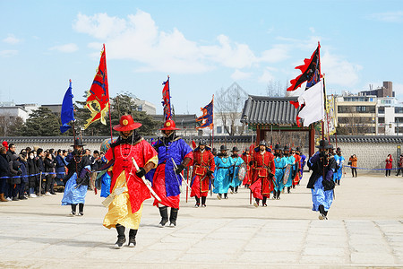 传统游行韩国传统仪仗队背景