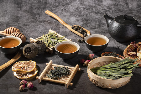 茶叶与茶具红芽香姜高清图片